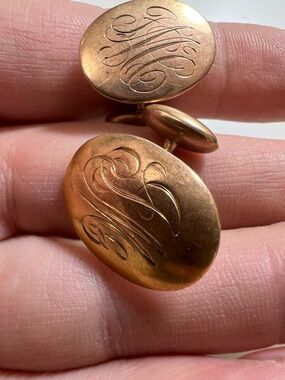Engraved 10K Yellow Gold Monogram Vintage Cufflinks